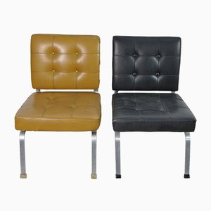 Italian Beige & Black Skai Lounge Chairs with Steel Frame, 1960s, Set of 4-WFB-738765