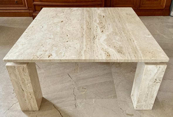 Italian Beige Travertine Marble Coffee Table, 1970s-NOU-845591