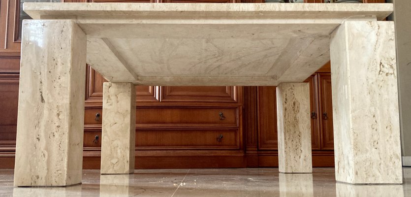 Italian Beige Travertine Marble Coffee Table, 1970s-NOU-845591