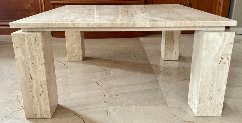 Italian Beige Travertine Marble Coffee Table, 1970s-NOU-845591