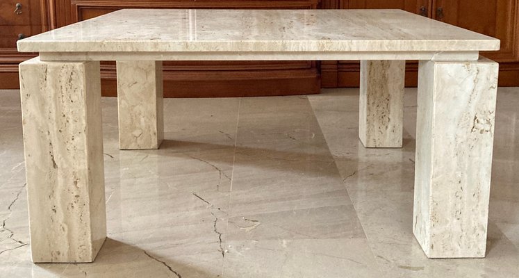 Italian Beige Travertine Marble Coffee Table, 1970s-NOU-845591