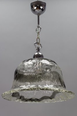 Italian Bell-Shaped Iced Murano Glass and Chrome Pendant Lamp-KEG-981866