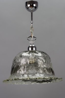 Italian Bell-Shaped Iced Murano Glass and Chrome Pendant Lamp-KEG-981866