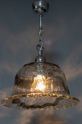 Italian Bell-Shaped Iced Murano Glass and Chrome Pendant Lamp-KEG-981866