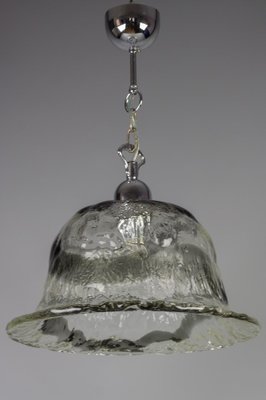 Italian Bell-Shaped Iced Murano Glass and Chrome Pendant Lamp-KEG-981866