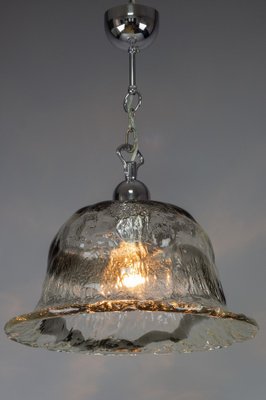 Italian Bell-Shaped Iced Murano Glass and Chrome Pendant Lamp-KEG-981866