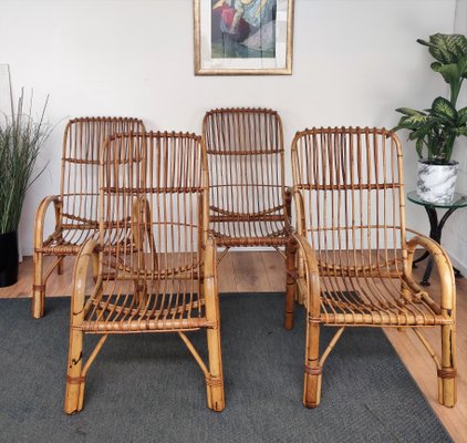 Italian Bent Bamboo Rattan French Lounge Chairs by Franco Albini, 1960s, Set of 2-EUP-1018338