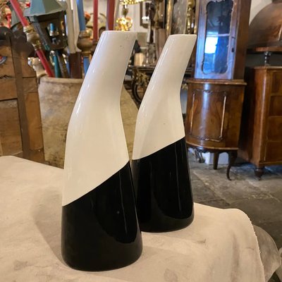 Italian Black and White Ceramic Vases by La Donatella, 1960s, Set of 2-NMK-1240116