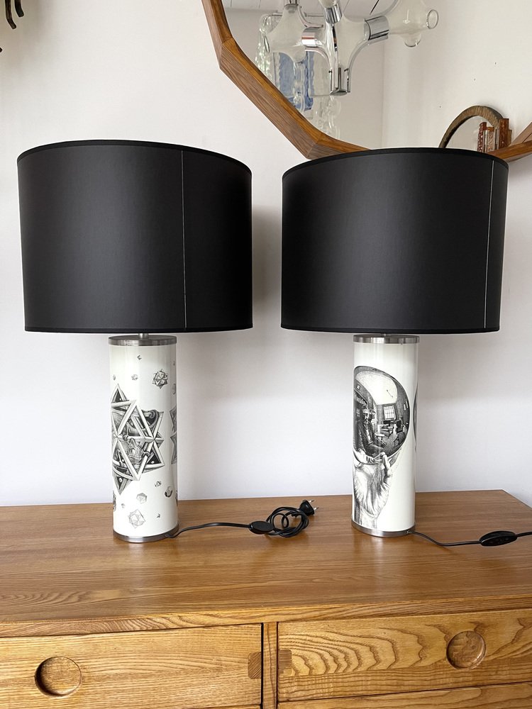 Italian Black and White Lamps by MC Maurits Cornelis Escher, 1980s, Set of 2