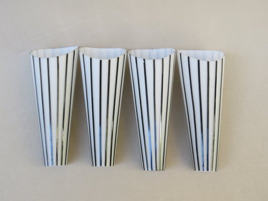 Italian Black and White Striped Enamel Glass and Brass Sconces, 1950s, Set of 4-EY-618636