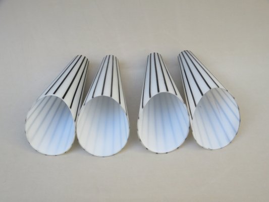 Italian Black and White Striped Enamel Glass and Brass Sconces, 1950s, Set of 4-EY-618636