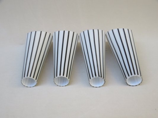 Italian Black and White Striped Enamel Glass and Brass Sconces, 1950s, Set of 4-EY-618636