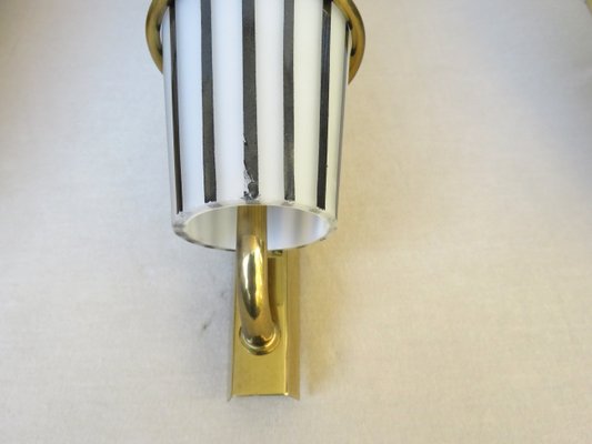 Italian Black and White Striped Enamel Glass and Brass Sconces, 1950s, Set of 4-EY-618636