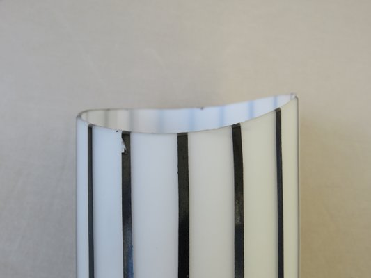 Italian Black and White Striped Enamel Glass and Brass Sconces, 1950s, Set of 4-EY-618636