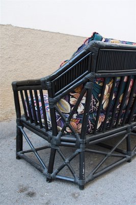 Italian Black Bamboo & Floral Fabric Sofa from Vivai del Sud, 1970s-EH-695623