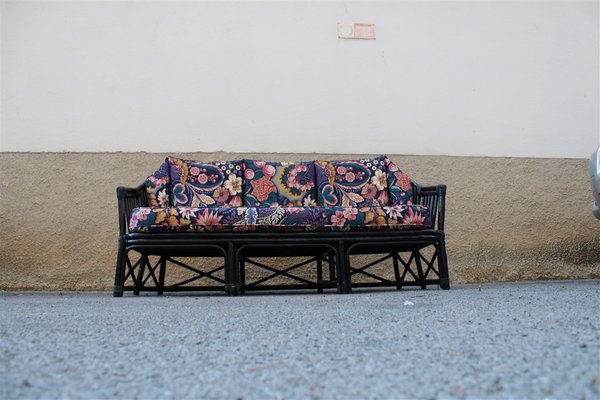 Italian Black Bamboo & Floral Fabric Sofa from Vivai del Sud, 1970s-EH-695623