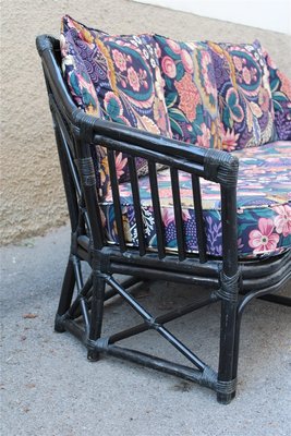 Italian Black Bamboo & Floral Fabric Sofa from Vivai del Sud, 1970s-EH-695623