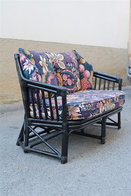 Italian Black Bamboo & Floral Fabric Sofa from Vivai del Sud, 1970s-EH-695624