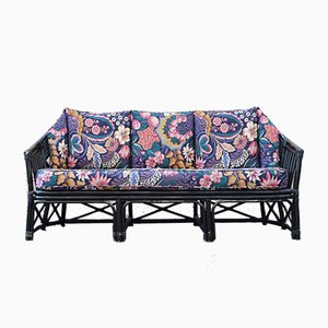 Italian Black Bamboo & Floral Fabric Sofa from Vivai del Sud, 1970s-EH-695623