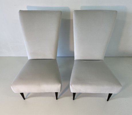 Italian Black Lacquered and White Velvet Armchairs, 1940s, Set of 2-FF-728670