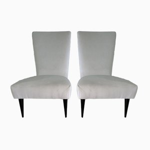 Italian Black Lacquered and White Velvet Armchairs, 1940s, Set of 2-FF-728670