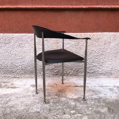 Italian Black Leather and Chromed Steel Chair, 1970s-GDD-1096817