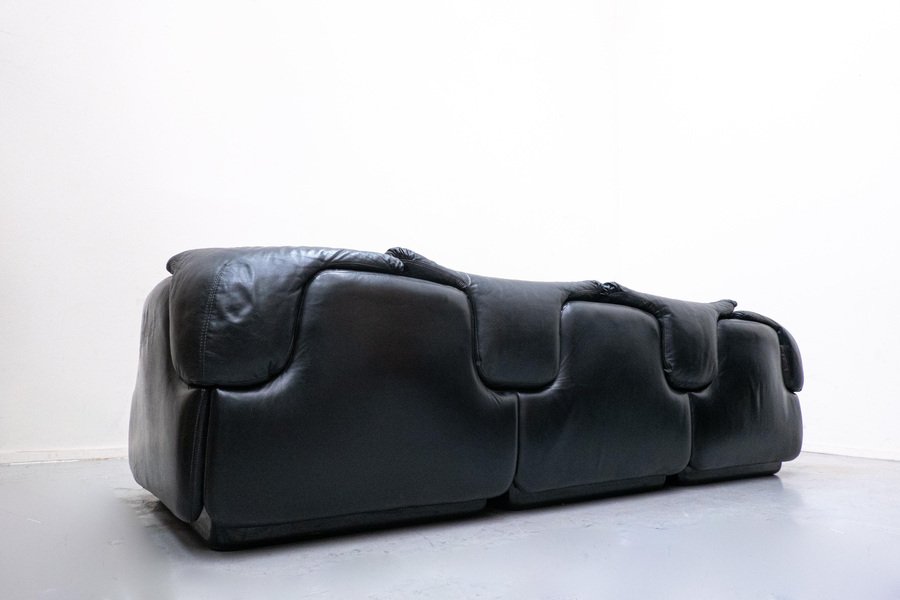 Italian Black Leather Confidential Sofa Set by Alberto Rosselli for Saporiti