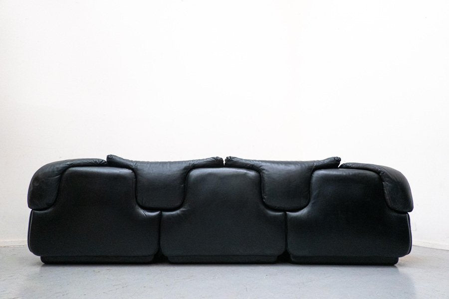 Italian Black Leather Confidential Sofa Set by Alberto Rosselli for Saporiti