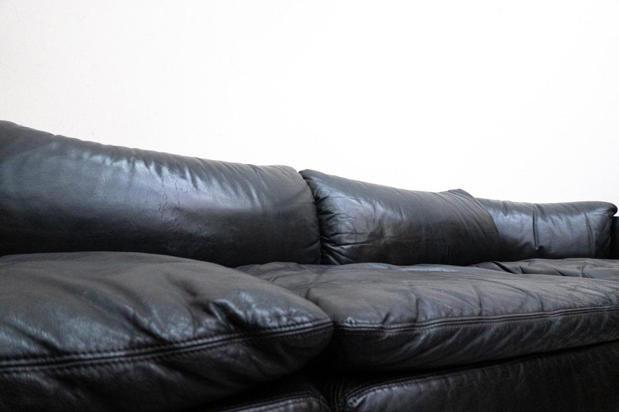 Italian Black Leather Confidential Sofa Set by Alberto Rosselli for Saporiti