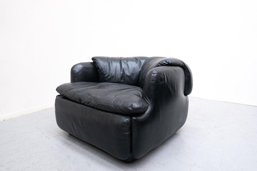 Italian Black Leather Confidential Sofa Set by Alberto Rosselli for Saporiti