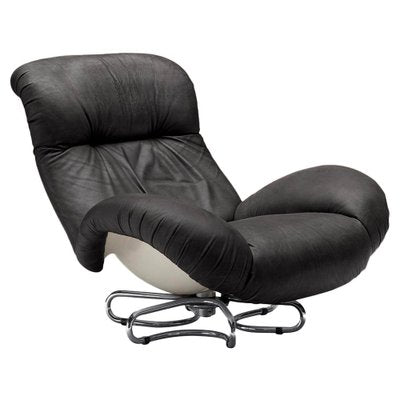 Italian Black Leather & Fiberglass Swivel Armchair by Gecchelin for Busnelli, 1970s-JDR-1126331