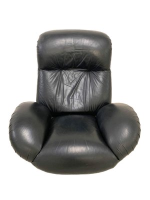 Italian Black Leather & Fiberglass Swivel Armchair by Gecchelin for Busnelli, 1970s-JDR-1126331