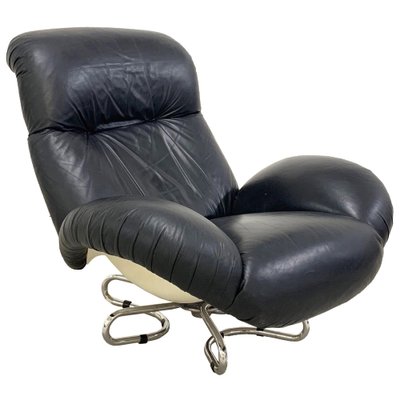 Italian Black Leather & Fiberglass Swivel Armchair by Gecchelin for Busnelli, 1970s-JDR-1126331