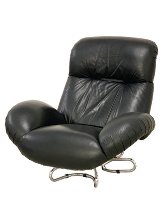 Italian Black Leather & Fiberglass Swivel Armchair by Gecchelin for Busnelli, 1970s-JDR-1126331