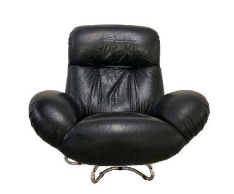 Italian Black Leather & Fiberglass Swivel Armchair by Gecchelin for Busnelli, 1970s-JDR-1126331