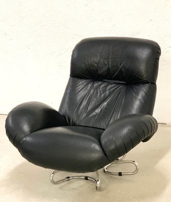 Italian Black Leather & Fiberglass Swivel Armchair by Gecchelin for Busnelli, 1970s-JDR-1126331