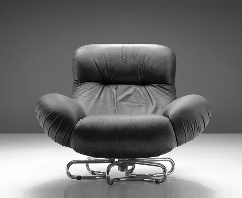 Italian Black Leather & Fiberglass Swivel Armchair by Gecchelin for Busnelli, 1970s-JDR-1126331