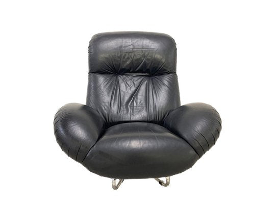 Italian Black Leather & Fiberglass Swivel Armchair by Gecchelin for Busnelli, 1970s-JDR-1126331