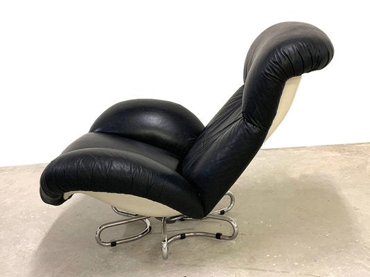 Italian Black Leather & Fiberglass Swivel Armchair by Gecchelin for Busnelli, 1970s-JDR-1126331