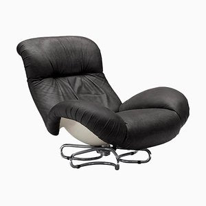 Italian Black Leather & Fiberglass Swivel Armchair by Gecchelin for Busnelli, 1970s-JDR-1126331