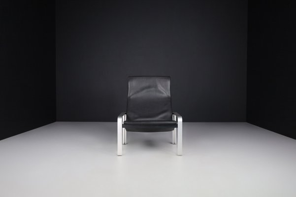 Italian Black Leather Lounge Chair by Matteo Grassi, 1970s-TRW-1797096