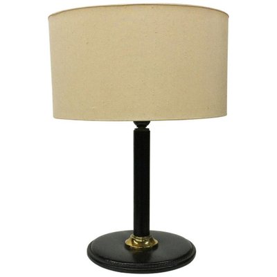 Italian Black Leather Table Lamp in the Style of Jacques Adnet-UCH-1224918