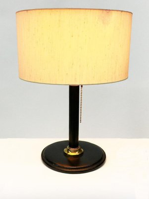 Italian Black Leather Table Lamp in the Style of Jacques Adnet-UCH-1224918