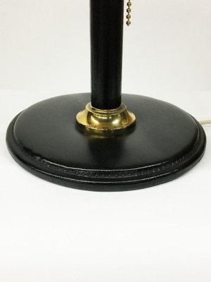 Italian Black Leather Table Lamp in the Style of Jacques Adnet-UCH-1224918