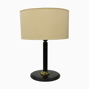 Italian Black Leather Table Lamp in the Style of Jacques Adnet-UCH-1224918