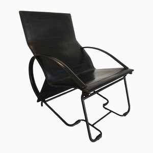 Italian Black Leather Transforming Armchair, 1970s-YNX-1372161