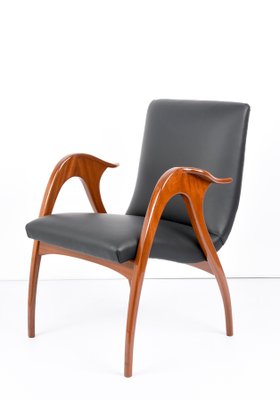 Italian Black Leather & Walnut Armchair by Malatesta & Mason, 1950s-JDR-1125444