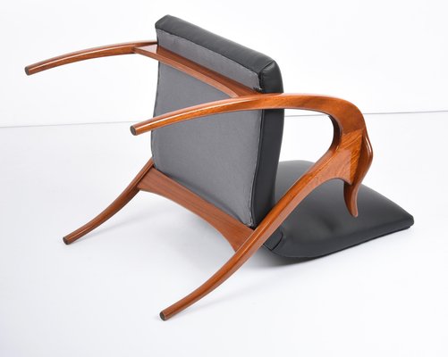 Italian Black Leather & Walnut Armchair by Malatesta & Mason, 1950s-JDR-1125444