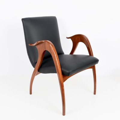 Italian Black Leather & Walnut Armchair by Malatesta & Mason, 1950s-JDR-1125444