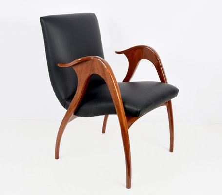 Italian Black Leather & Walnut Armchair by Malatesta & Mason, 1950s-JDR-1125444